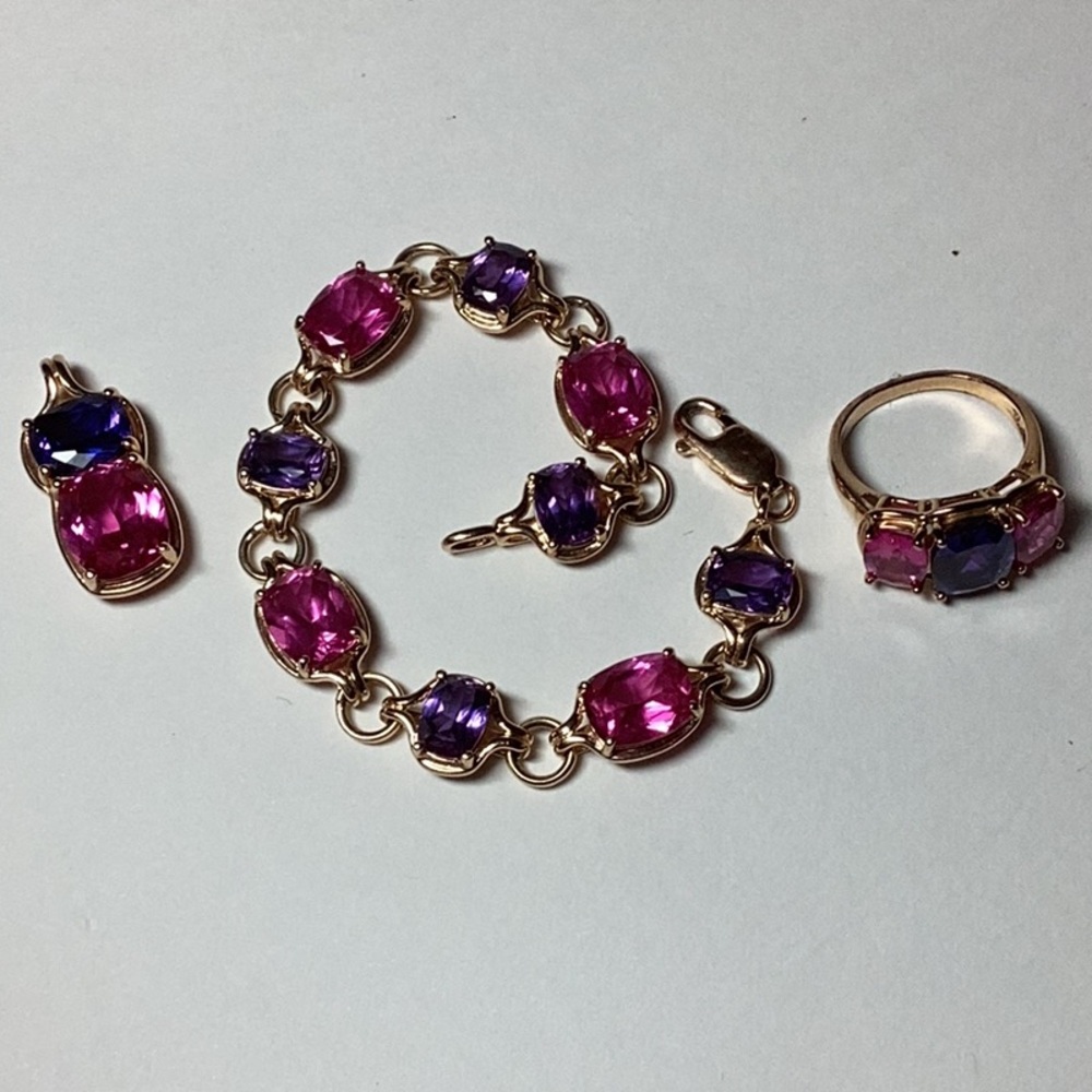 Technibond Violet and Purple Gemstone Bracelet and Ring and Pendant. - Picture 6 of 7